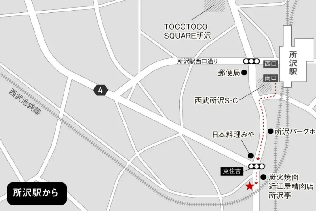 所沢駅西口からの地図